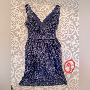 Badgley Mischka navy blue mini sequined dress
